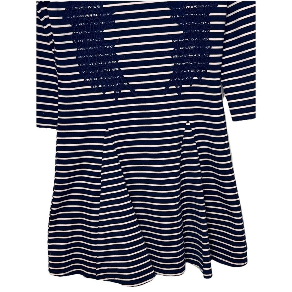 Free People Women's Dress Nautical Knotty Jersey Knit Striped Blue White Large‎ - Picture 4 of 9